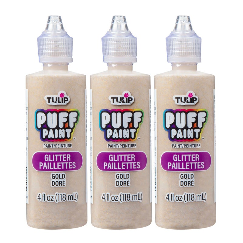 Tulip Puff Fabric Paint, Permanent Craft Paint for Clothes, DIY Projects, Notoxic, 4 fl oz 3-Pack, Glitter Gold - Image 1